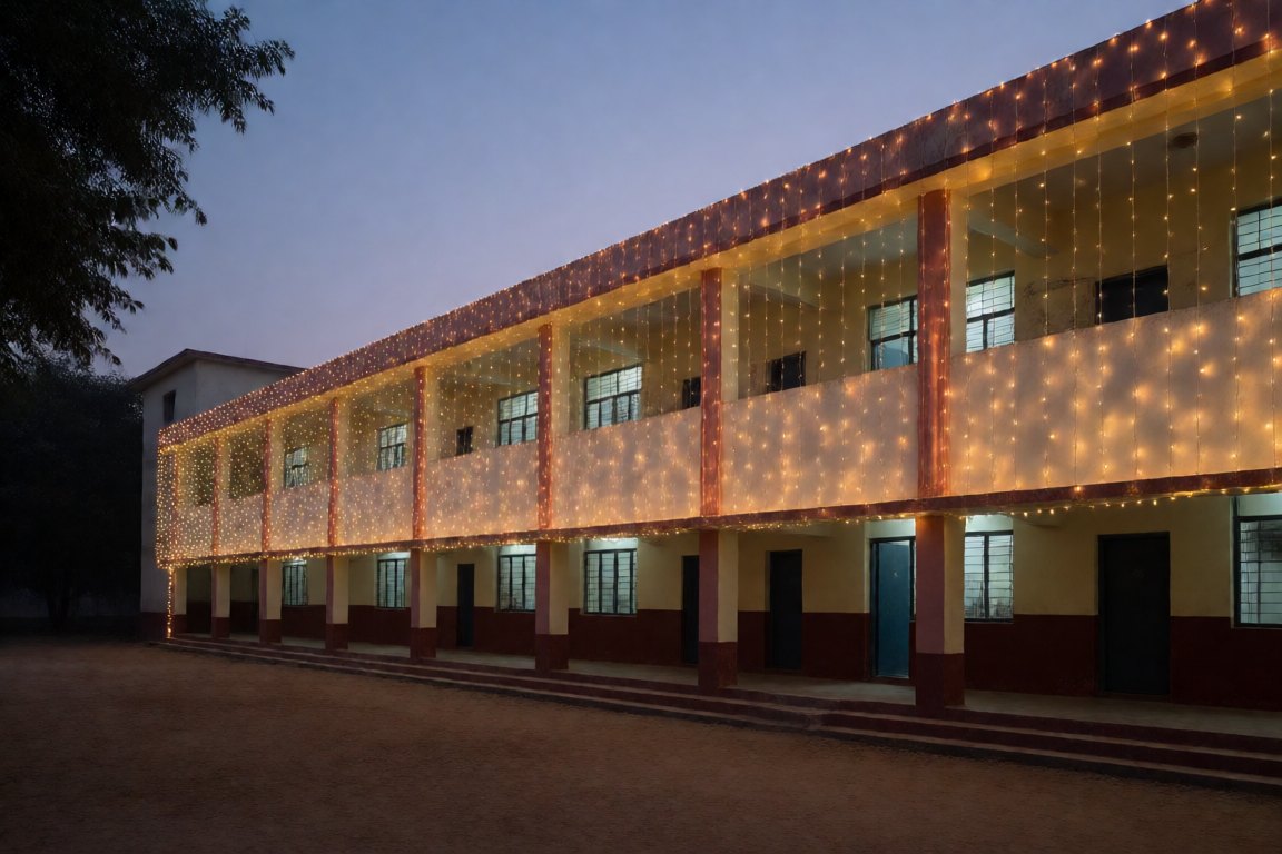 The campus lit up